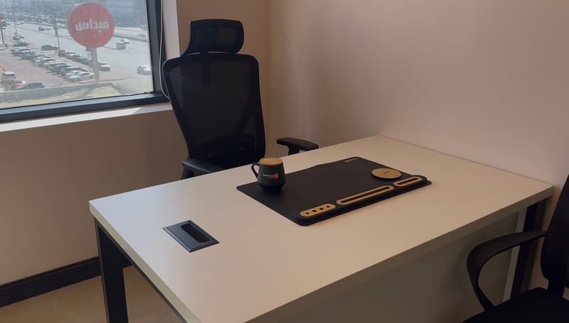 Office with a single desk and an outlook — The Apex, 13th floor