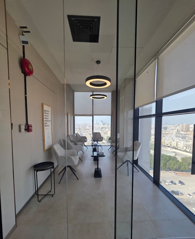 Catalyst, seen from the corridor through the glazed wall