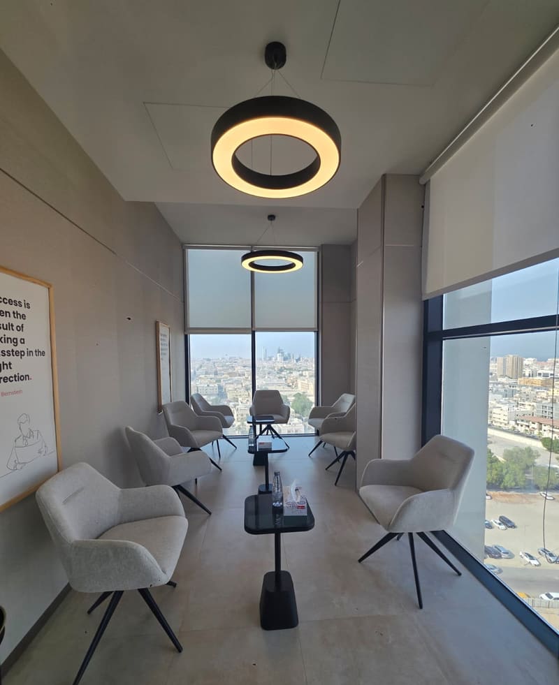 Catalyst, under the ring pendants with the city beyond