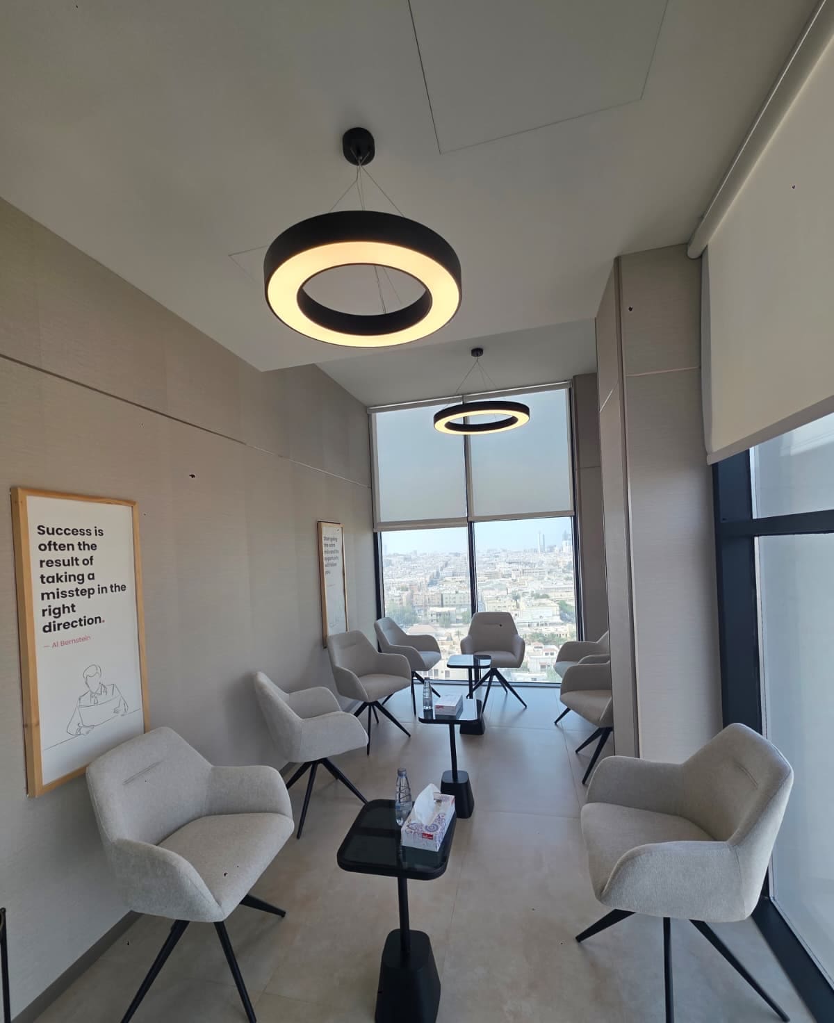 Catalyst, its armchairs and low tables along the window