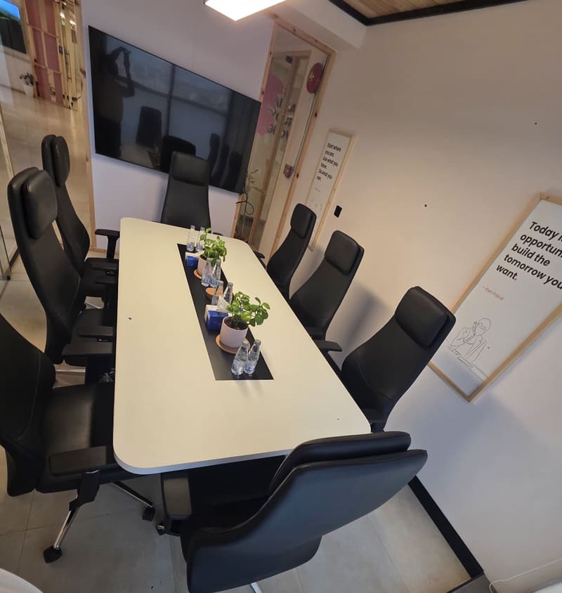 Spark, the table and screen from the corridor side
